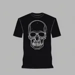 short-sleeve black t-shirt with skull graphic image